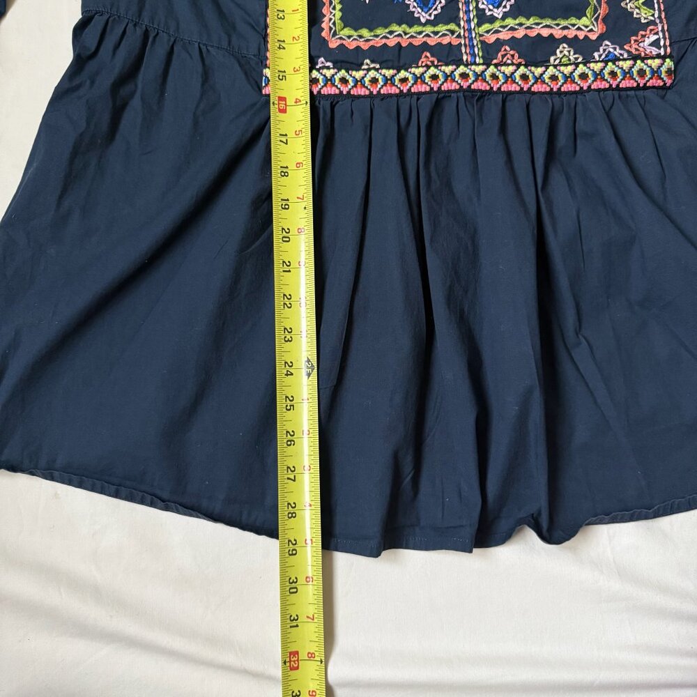 eShakti XL Custom Navy Blue Stretch Embroidered Boho Style Bell Peplum Top - Picture 7 of 9